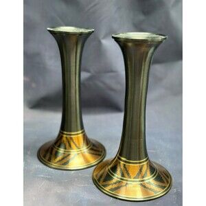 MCM Century Brass Candlestick Holders Retro Heavy India Rare